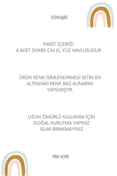 4 Lü El Yüz Havlu Seti %100 Pamuklu Gökkuşağı 50x85 Cm  Pudra - 2