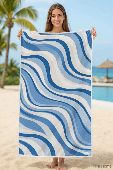 Unisex Desenli Baskılı Deniz Plaj Havlusu Dalga Desen 70x140 Cm - 1