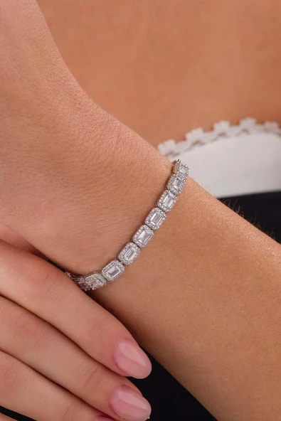 Gümüş Pazarım Su Yolu Baget Taşlı Gümüş Kadın Bileklik ürün görseli 1