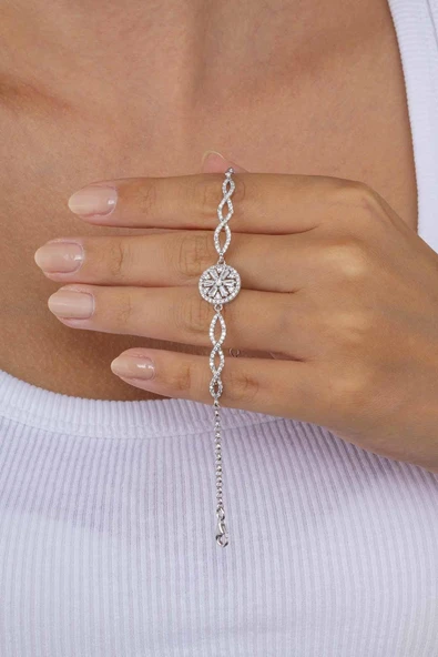 Gümüş Pazarım Yuvarlak Kesim Baget Taşlı Gümüş Bileklik - Resim 2