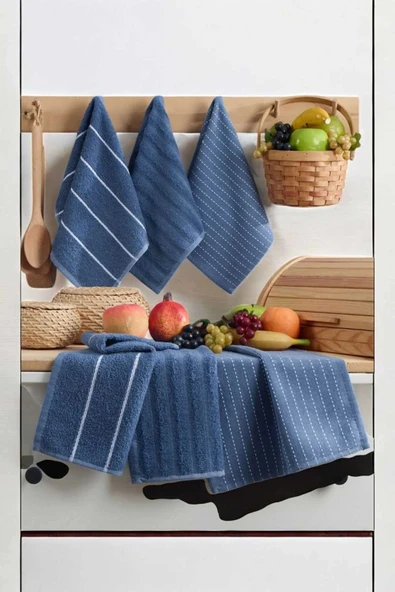 6 lı Luna Naturel Mutfak Havlu Seti %100 Pamuklu 30X50 Cm Lacivert
