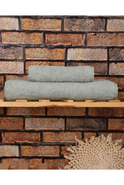 2 Parça %100 Pamuklu Soft Lüx Banyo Havlu Seti Yeşil - 1