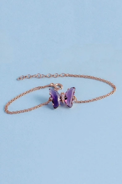 Gümüş Pazarım Ametist Taşlı Kelebek Gümüş Bİleklik - Resim 4