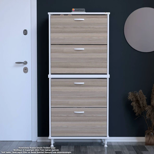Modilayn UMAY' 2 Li Antre Hol 72x168x26 cm’ lik 4 Düşer Kapak 8 Göz Bölmeli Ayakkabılık