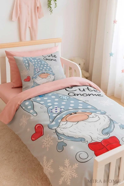 Dijital Baskılı 3d Pamuklu Yenidoğan Bebek Nevresim Takımı Cute Gnome Pink ürün görseli