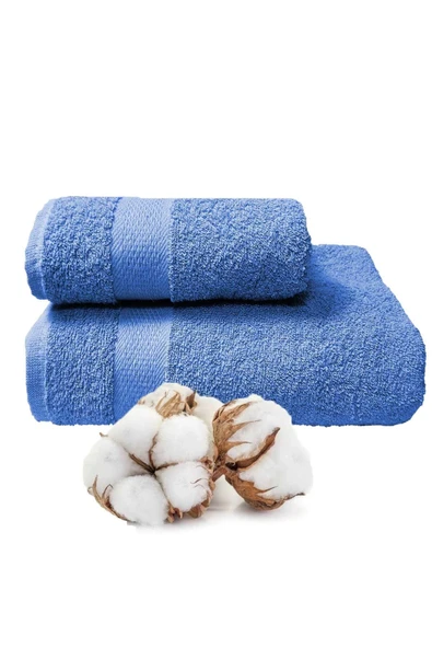 2 li Banyo Havlu Takımı %100 Pamuklu Dry Mavi - 1