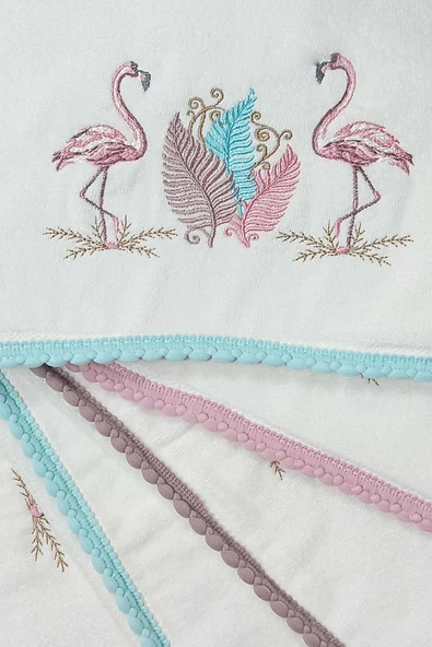 3 Lü Renkli Kuğu Nakışlı Su Taşı Kenar İşlemeli Havlu Seti 50X90 Cm - 4