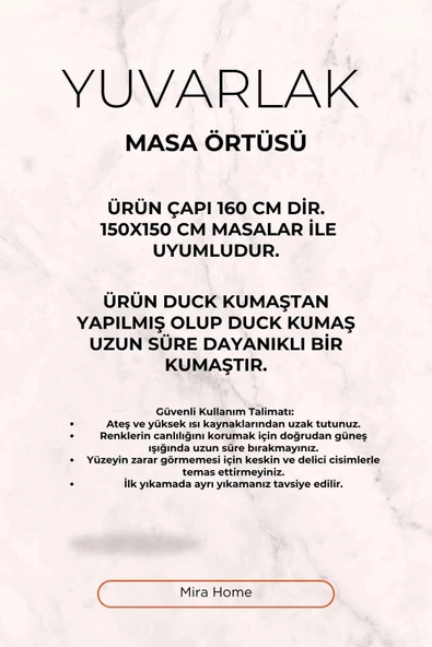 Yuvarlak Geometrik Siyah Desenli Duck Kumaş Masa Örtüsü 150x150 Cm - Resim 5