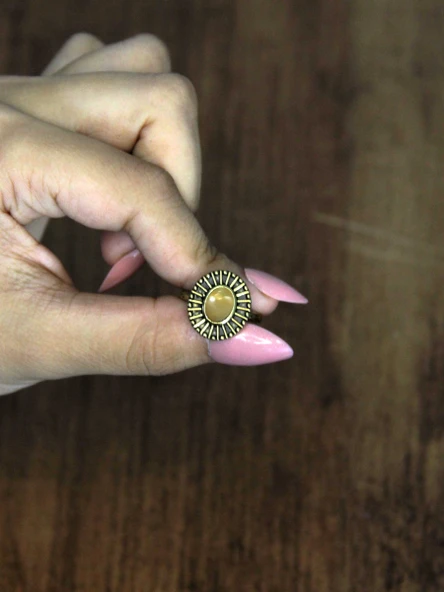 Doğal Taş Sitrin Doğal Taşlı Antik Model Kadın Ayarlanabillir Yüzük euy74s - Resim 3