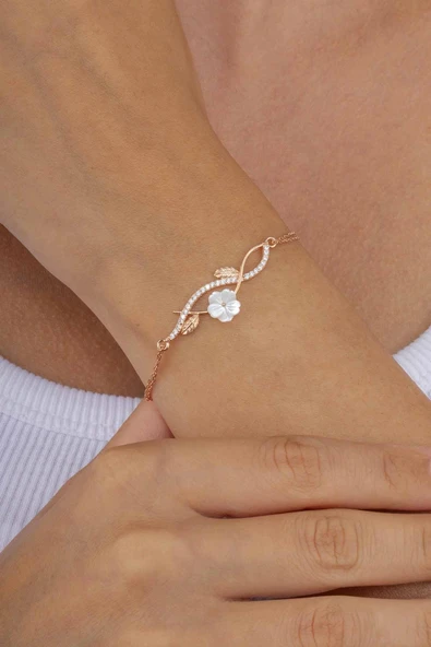 Gümüş Pazarım Manolya Çiçeği Kadın Rosegold Gümüş Bileklik - Resim 3