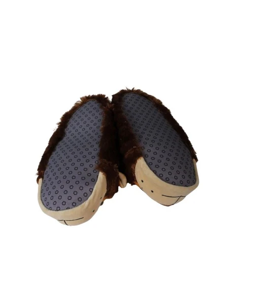 YAZKIŞ Kadın Kahve Krem Arslan Köpek Hayvan Fiğürlü Panduf - Resim 6