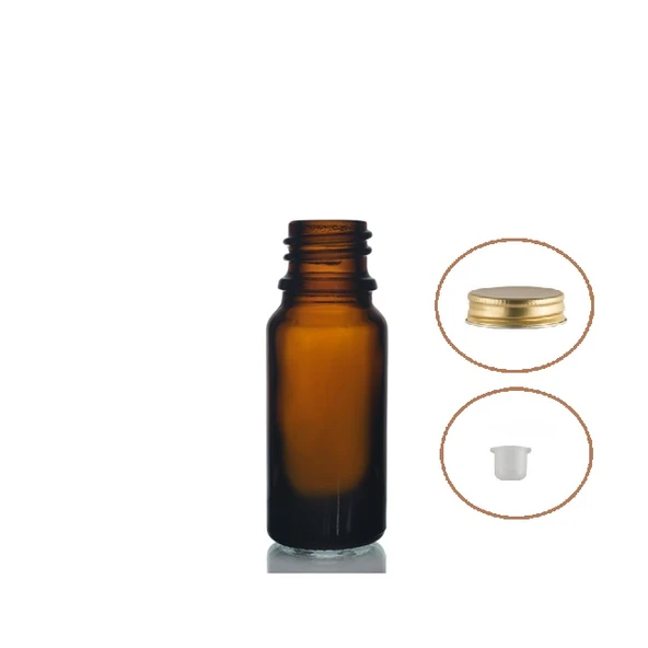 5ml kahverengi şişe metal gold düz kapaklı, 10 adet, cam şişe, esans şişesi, yağ şişesi, kozmetik şişesi