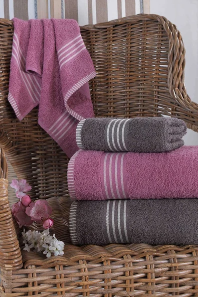 4 lü Kadın Erkek Banyo Havlusu Takımı Oscar Mürdüm Antasit - 5