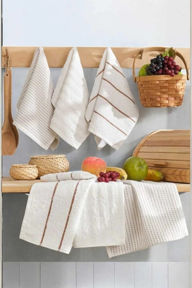6 lı Luna Naturel Mutfak Havlu Seti %100 Pamuklu 30X50 Cm Krem - 1