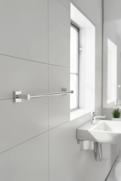 Krom Yapışkanlı Uzun Havluluk – Kare Topuzlu Metal Banyo Havlu Askısı, Dayanıklı & Şık - (101-K) - KTK - 5