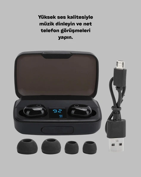 Dokunmatik Kontrollü ABS Malzemeli Bluetooth Kulaklık + Yüksek Kapasiteli Kutu - 3