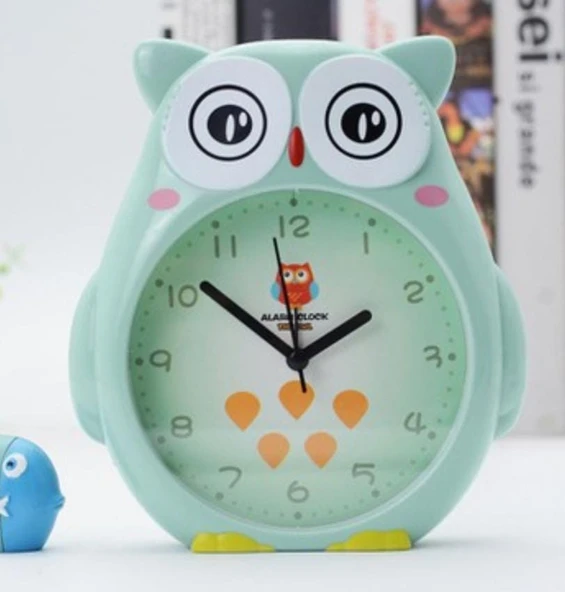Baykuş Büyük Boy Sevimli Baykuş Saat Çocuk odası saati yeşil renk