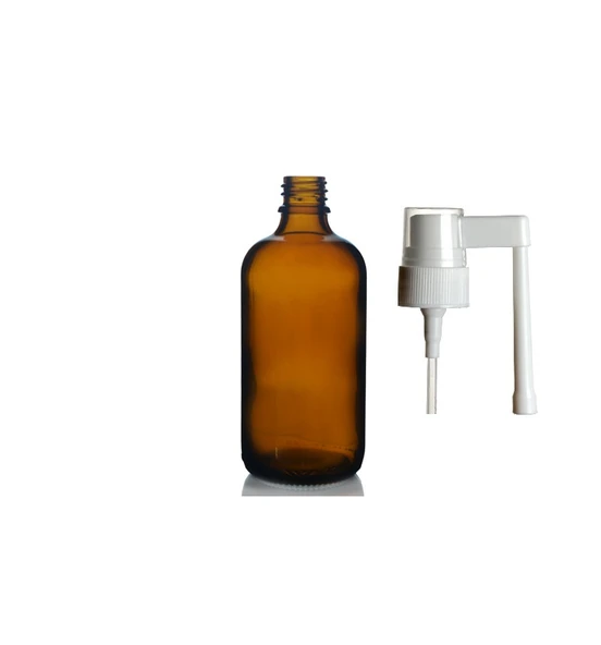 100ml kahverengi ağız spreyi başlıklı cam şişe, 24 adet, ağız spreyi şiesi, cam şişe, medikal şişe