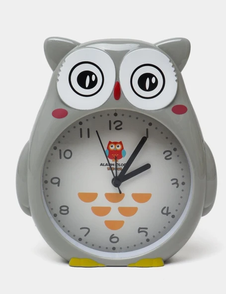 Baykuş Büyük Boy Sevimli Baykuş Saat Çocuk odası saati gri renk