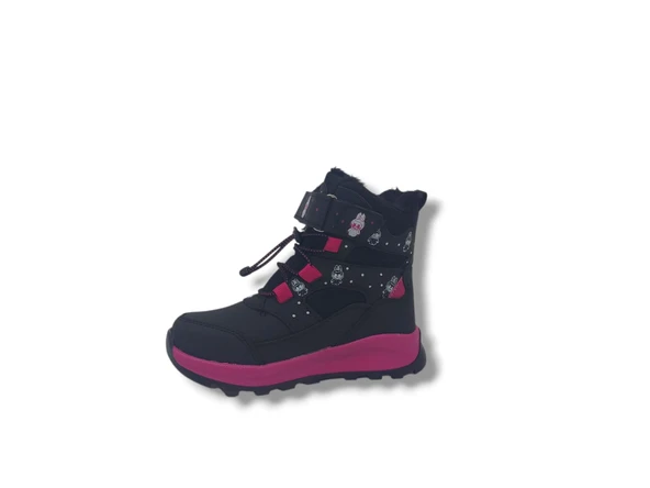 Zerhan 054 Kız Çocuk Siyah Fuşya Cırt Cırtlı Treking Bot - Resim 2