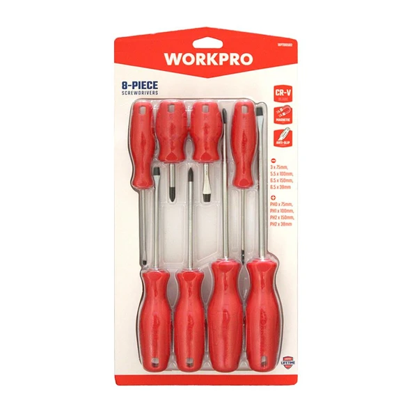 WORKPRO WP200502 8 Parça CR-V Manyetik Profesyonel Tornavida Seti - 6