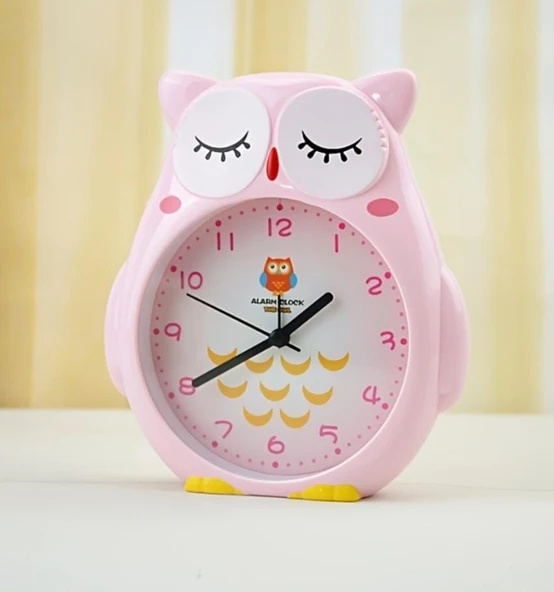 Baykuş Büyük Boy Sevimli Baykuş Saat Çocuk odası saati pembe renk - 4