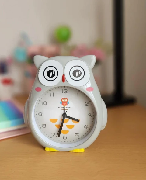 Baykuş Büyük Boy Sevimli Baykuş Saat Çocuk odası saati gri renk - 2