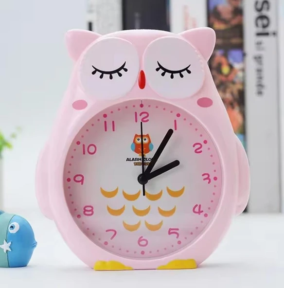 Baykuş Büyük Boy Sevimli Baykuş Saat Çocuk odası saati pembe renk - 2