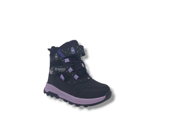 Zerhan 054 Kız Çocuk Siyah Lila Cırt Cırtlı Treking Bot - Resim 3