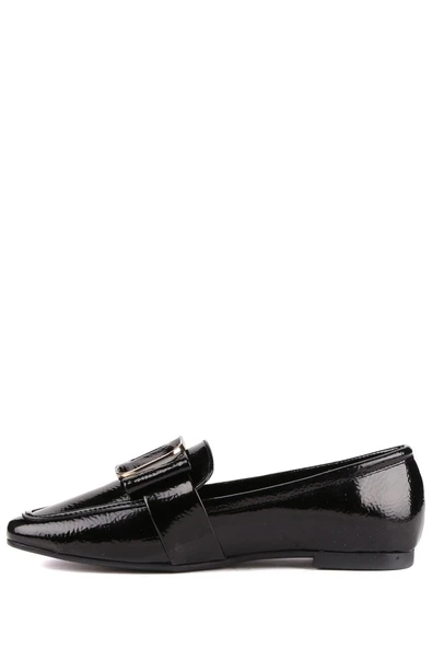 Stato - Siyah Renk Kırışık Rugan Kadın Babet - Resim 4