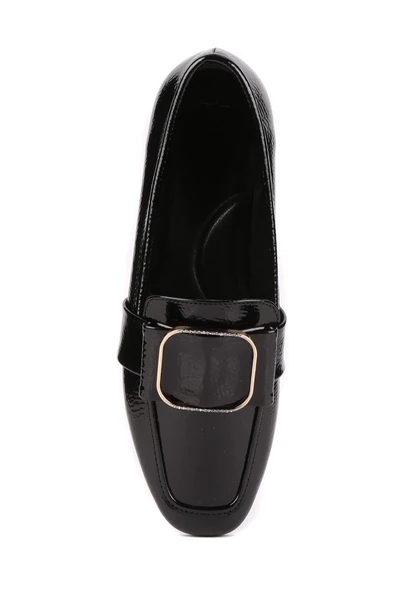 Stato - Siyah Renk Kırışık Rugan Kadın Babet - Resim 6