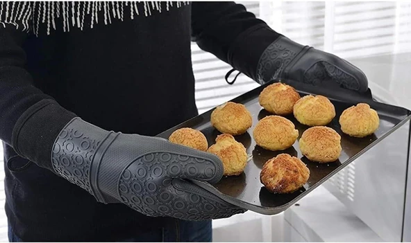 3B Trend 2 Adet Silikon Yanmaz Yapışmaz Yalıtımlı Mutfak Fırın Eldiveni - Resim 3