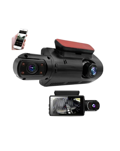 WiFi Destekli Araç Kamerası – 3 inç Ekran, 1080P Ön ve 720P İç Kamera - 5