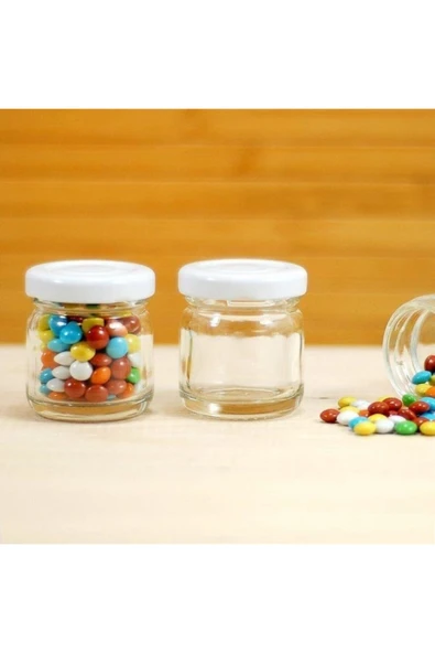 Cam Kavanoz 40cc Boş Şişe 50 Adet Nikah Şekeri Mum Beyaz Metal Kapaklı Şişeler - Resim 2