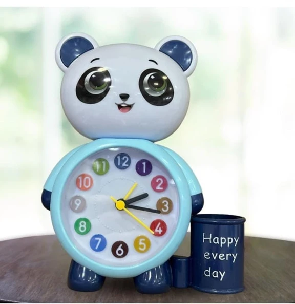 Panda Tasarımlı Saat Kalemlik Kızlar ve Erkekler İçin Yatak Odaları ve Oyun Odaları Saat mavi renki