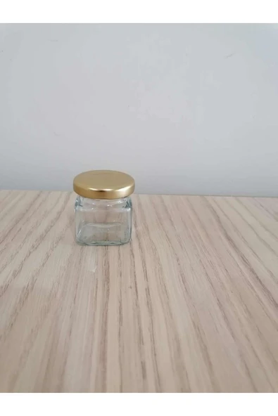 40cc Köşeli Şeffaf Cam,gold Kapak Kavanoz,mini Kavanoz,bal Kavanozu,süs Kavanozu,100 Adet