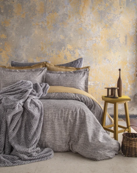 Çift Kişilik Paolina Gri Yatak Örtülü Nevresim Set