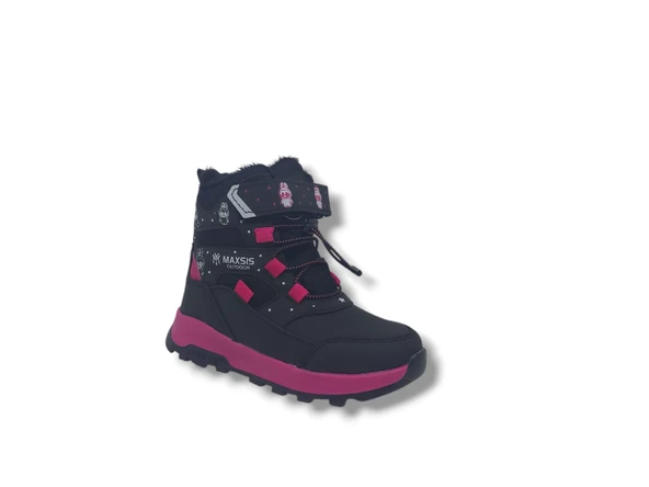 Zerhan 054 Kız Çocuk Siyah Fuşya Cırt Cırtlı Treking Bot - Resim 3