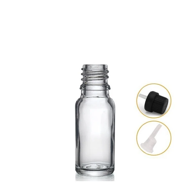20ml şeffaf cam içten damlalıklı şişe siyah kapak, 24 adet, damlalıklı şişe, damlatmalı şişe