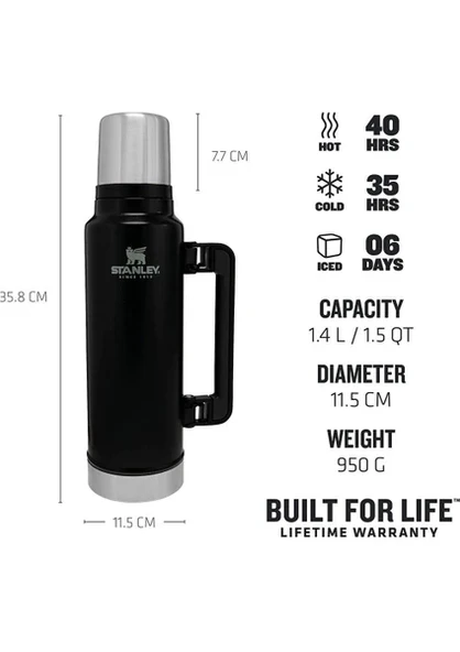 Stanley Klasik Vakumlu Çelik Termos 1.4 Lt SİYAH - 3