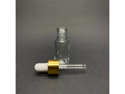 10ml Şeffaf, Cam Şişe, 24 adet, Cam Damlalıklı, Ecza şişesi, Propolis şişesi, Gold Kapak Beyaz Emzik