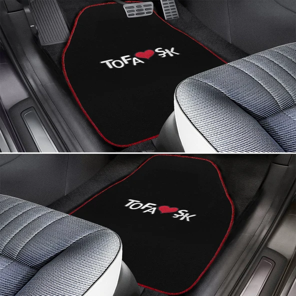 Tofaş Şahin Doğan Kartal Uyumlu Kırmızı Şeritli 5 Parça Nakışlı Oto Halı Paspas Seti / Ön Arka Takım - Resim 3