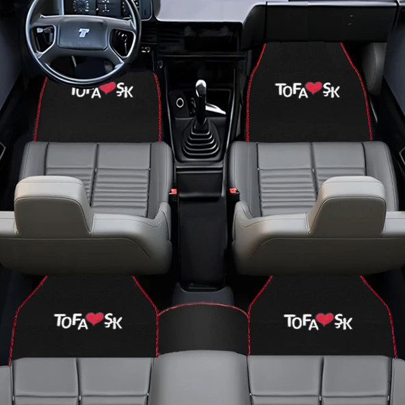 Tofaş Şahin Doğan Kartal Uyumlu Kırmızı Şeritli 5 Parça Nakışlı Oto Halı Paspas Seti / Ön Arka Takım - Resim 2