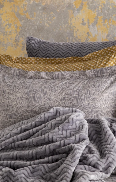 Çift Kişilik Paolina Gri Yatak Örtülü Nevresim Set - 4