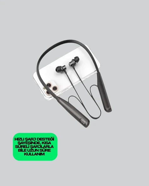 Boyun Askılı Kablosuz Bluetooth Kulaklık – Aktif Gürültü Önleme, LCD Ekranlı - 3