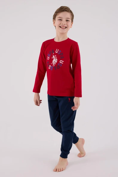 U.S. Polo Assn. Garson Erkek Uspa Logo Süprem 4 Mevsim Kumaş Uzun Kollu Lastikli Pijama Takım - 3