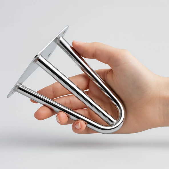 Martı 12 cm Krom Gümüş Metal Mobilya Ayağı Üçgen Modern Tasarım Koltuk Sehpa Masa TV Ünitesi Uyumlu - Resim 2