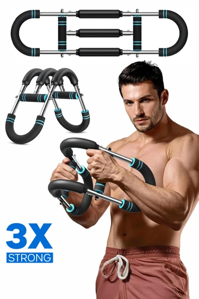3X POWER (35-60KG) Ayarlanabilir Üçlü Metal Yaylı Göğüs & Kol Full Body Egzersiz Aleti Fitness Bar ürün görseli 1