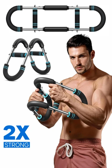 2X POWER (25-50KG) Ayarlanabilir Çift Metal Yaylı Göğüs & Kol Full Body Egzersiz Aleti Fitness Bar ürün görseli 1