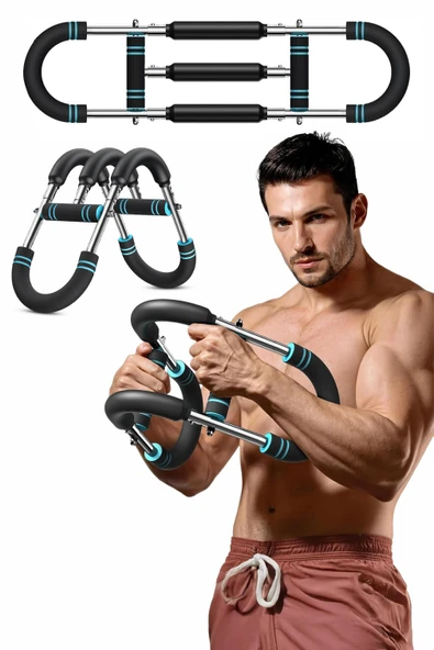 3X POWER (35-60KG) Ayarlanabilir Üçlü Metal Yaylı Göğüs & Kol Full Body Egzersiz Aleti Fitness Bar - Resim 9